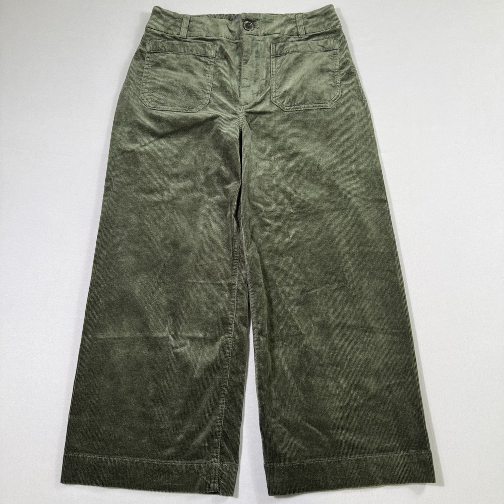 ANTHROPOLOGIE MAEVE Colette Corduroy Crop Wide-Leg Pants Womens 31P Dark Green